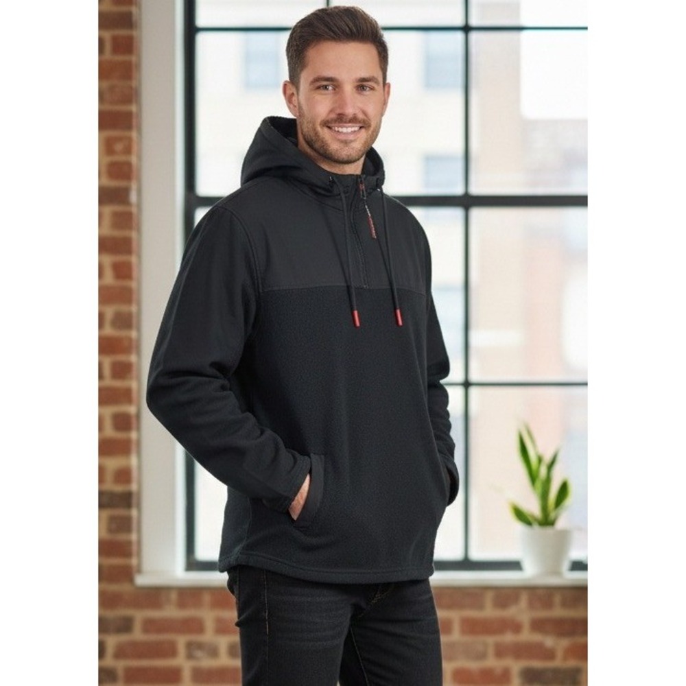 Canada Weather Gear Men's Fleece Softshell Quarter Zip Hoodie Black Large NWT
